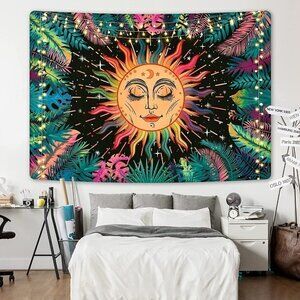 𝅺PSYCHEDELIC Sun Stars Garden Flower Tapestry Mandala Living Room Bedroom Dorm